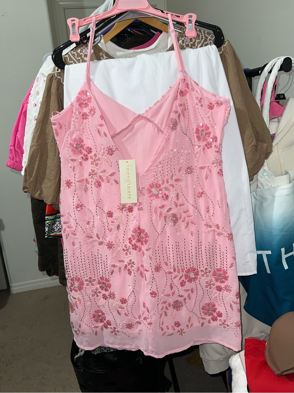 Thirty Thirty Pink Floral Sequin Slip Dress - Picture 11 of 15